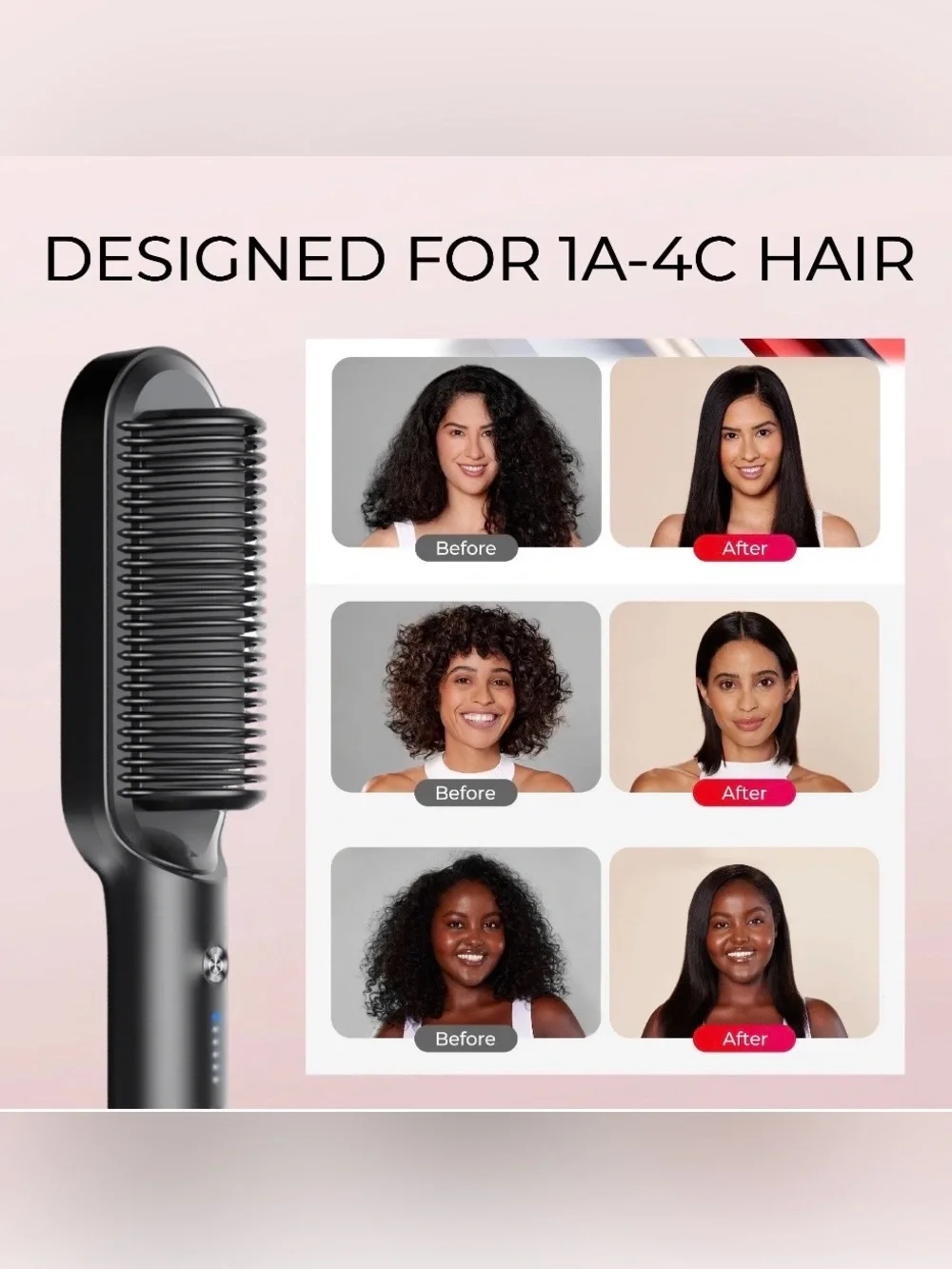 Tymo Pink & Black Hair Straightening Brush - Tymo